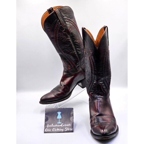 Lucchese Other - Lucchese Men's Black Cherry Leather Cowboy Wester Boots Made USA Size 9D 2682